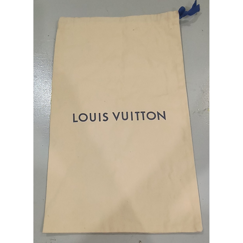 Louis Vuitton Large Drawstring Dust Bag Cream Navy Logo 12x20 Authentic Beige